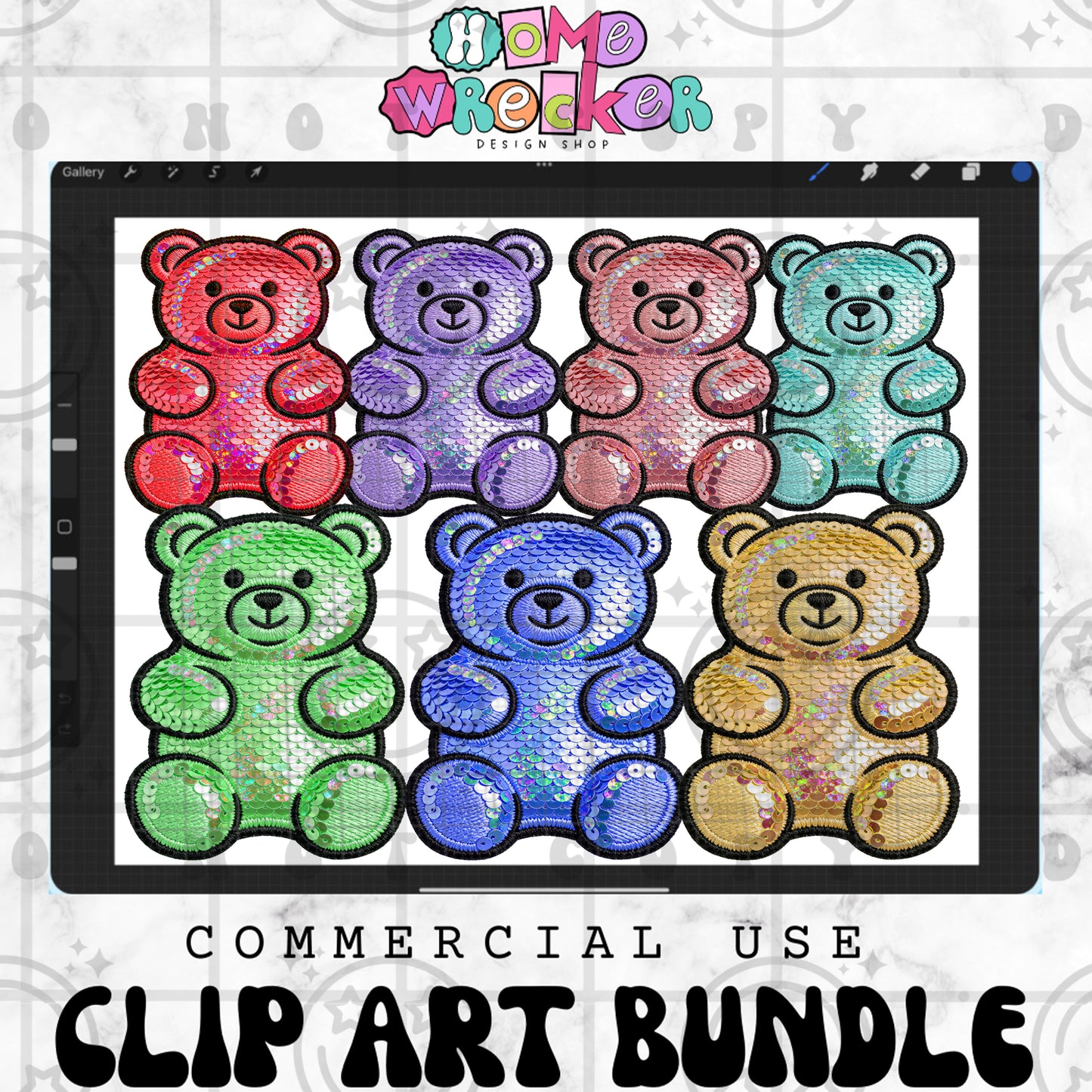 Gummy Bear Bundle | Faux Sequin & Faux Embroidery PNG | Commercial Use Digital Designs