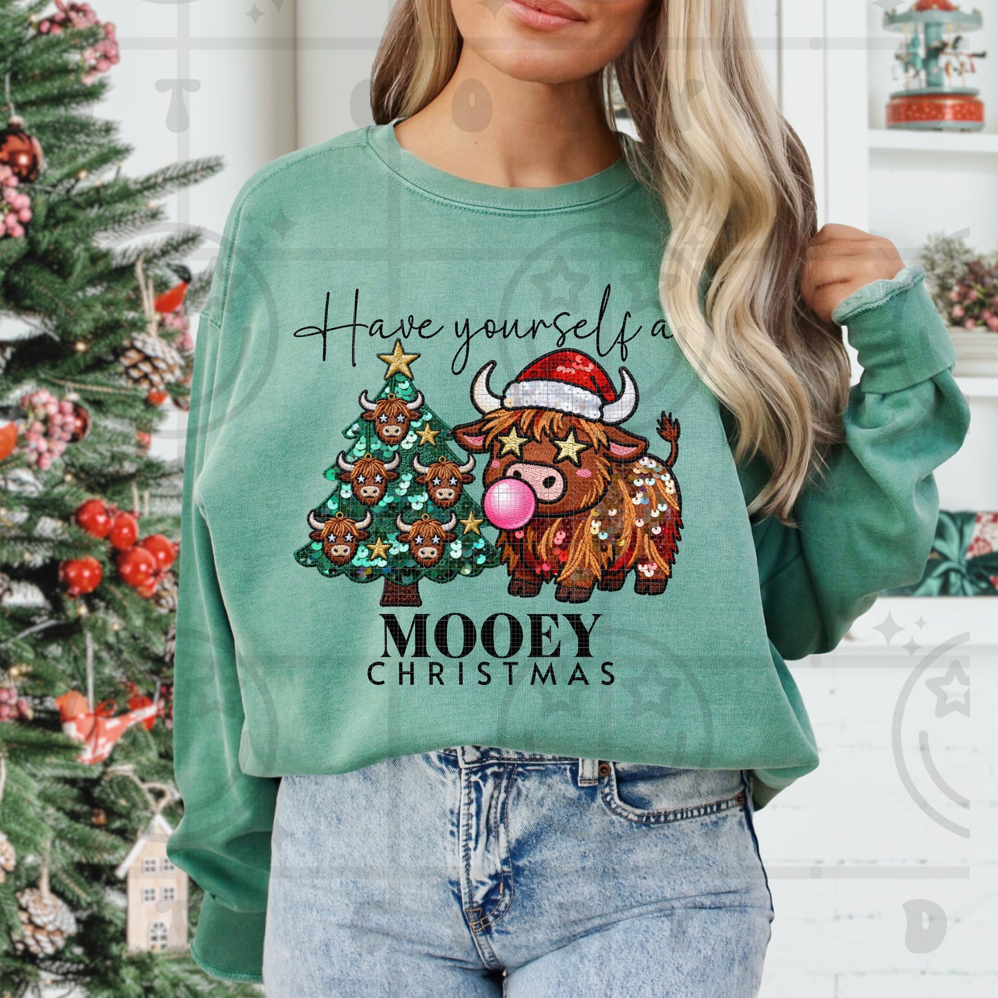 Have yourself a Mooey Christmas Faux Embroidery Faux Sequin Digital Download