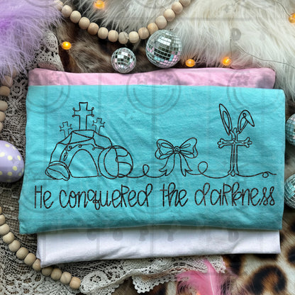 He Conquered the Darkness PNG Continuous Line Drawing Single Color Christian Easter Design for Sublimation DTF Screen Print