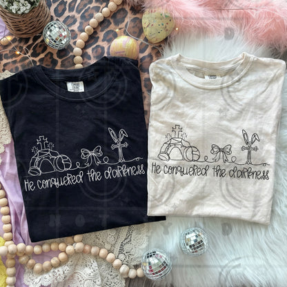 He Conquered the Darkness PNG Continuous Line Drawing Single Color Christian Easter Design for Sublimation DTF Screen Print