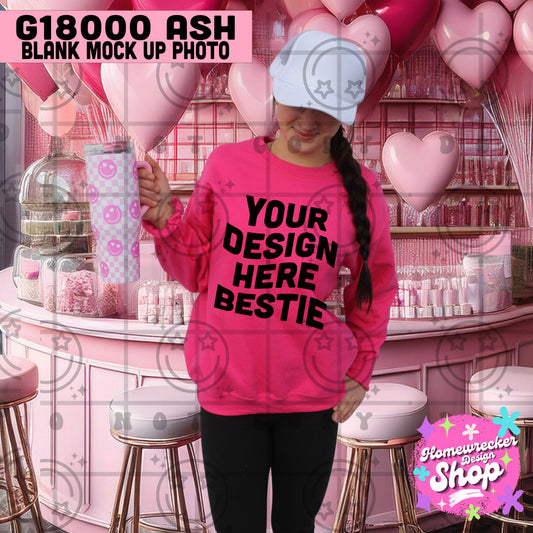 Valentines day model mock up, G18000 Heliconia, pink Sweatshirt mock up, candy shop hart balloons, digital download