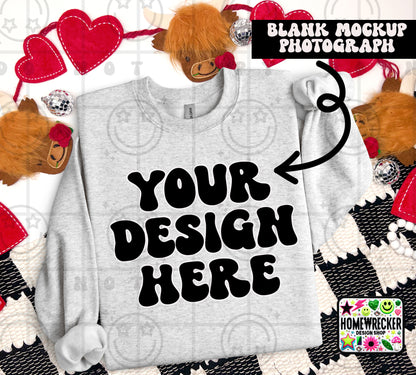 G18000 GILDAN | FOLDED VALENTINE'S DAY HIGHLAND COW MOCK UPS | SINGLES