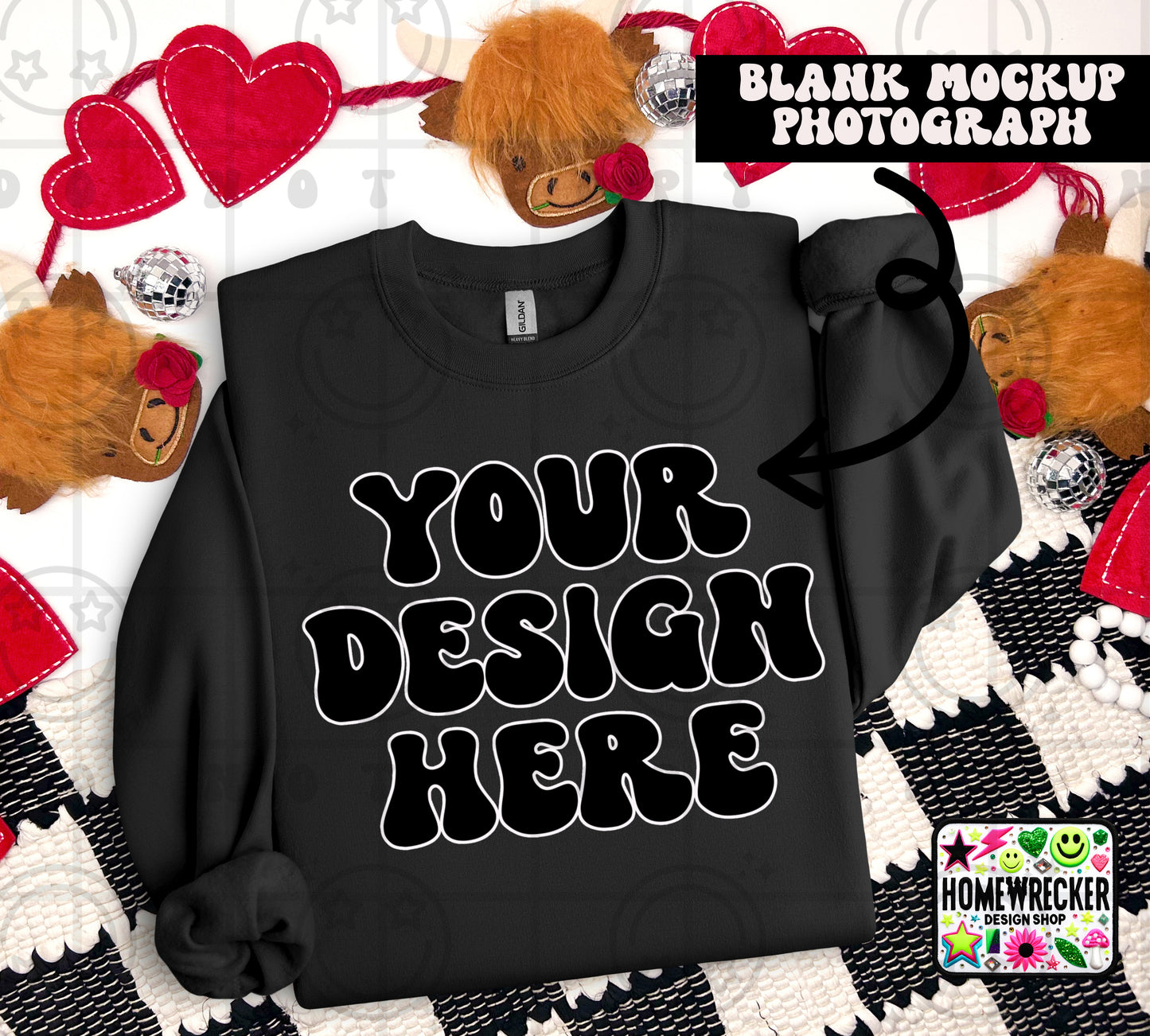 G18000 GILDAN | FOLDED VALENTINE'S DAY HIGHLAND COW MOCK UPS | SINGLES