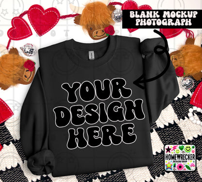 G18000 GILDAN | FOLDED VALENTINE'S DAY HIGHLAND COW MOCK UPS | SINGLES