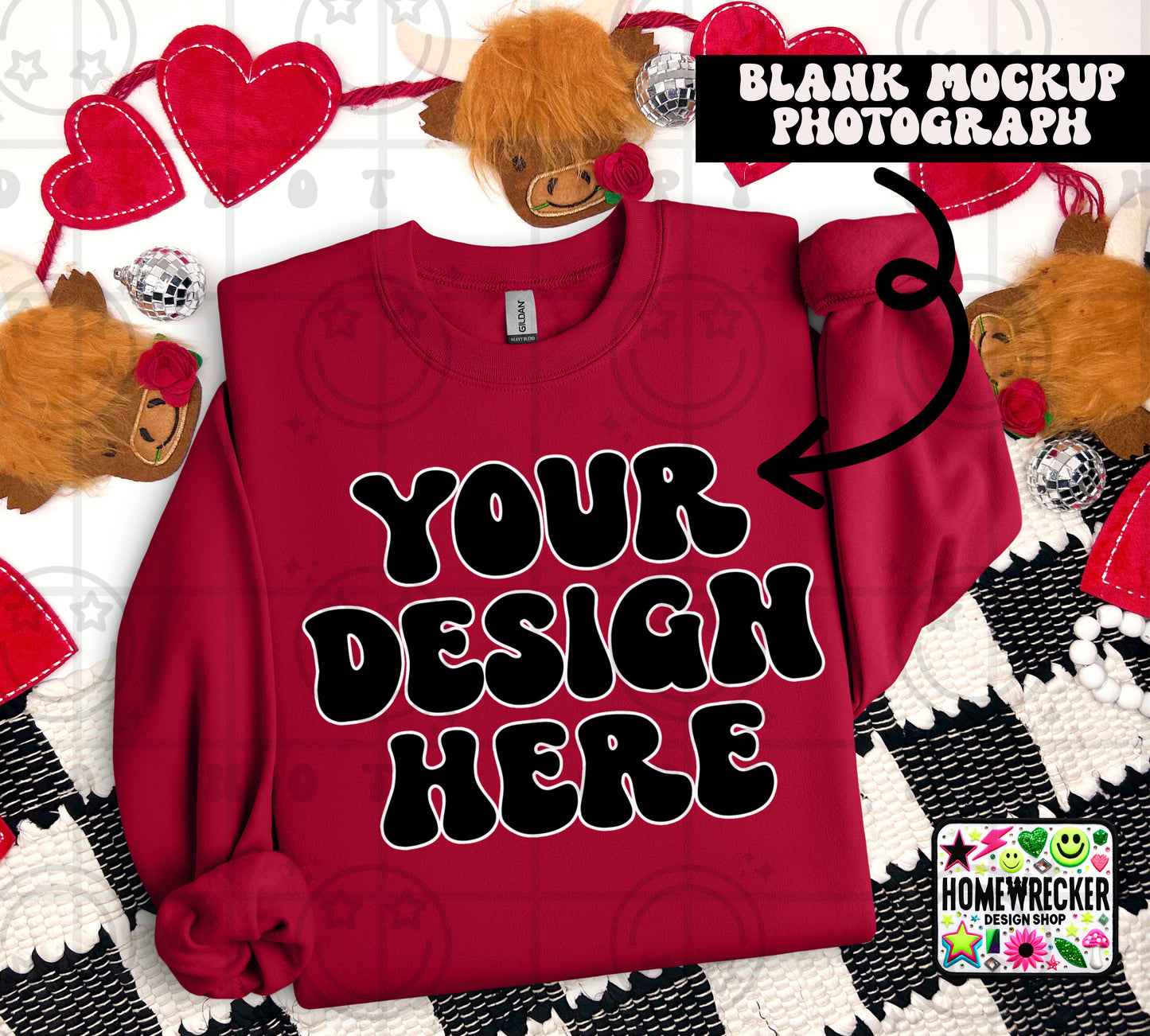 G18000 GILDAN | FOLDED VALENTINE'S DAY HIGHLAND COW MOCK UPS | SINGLES