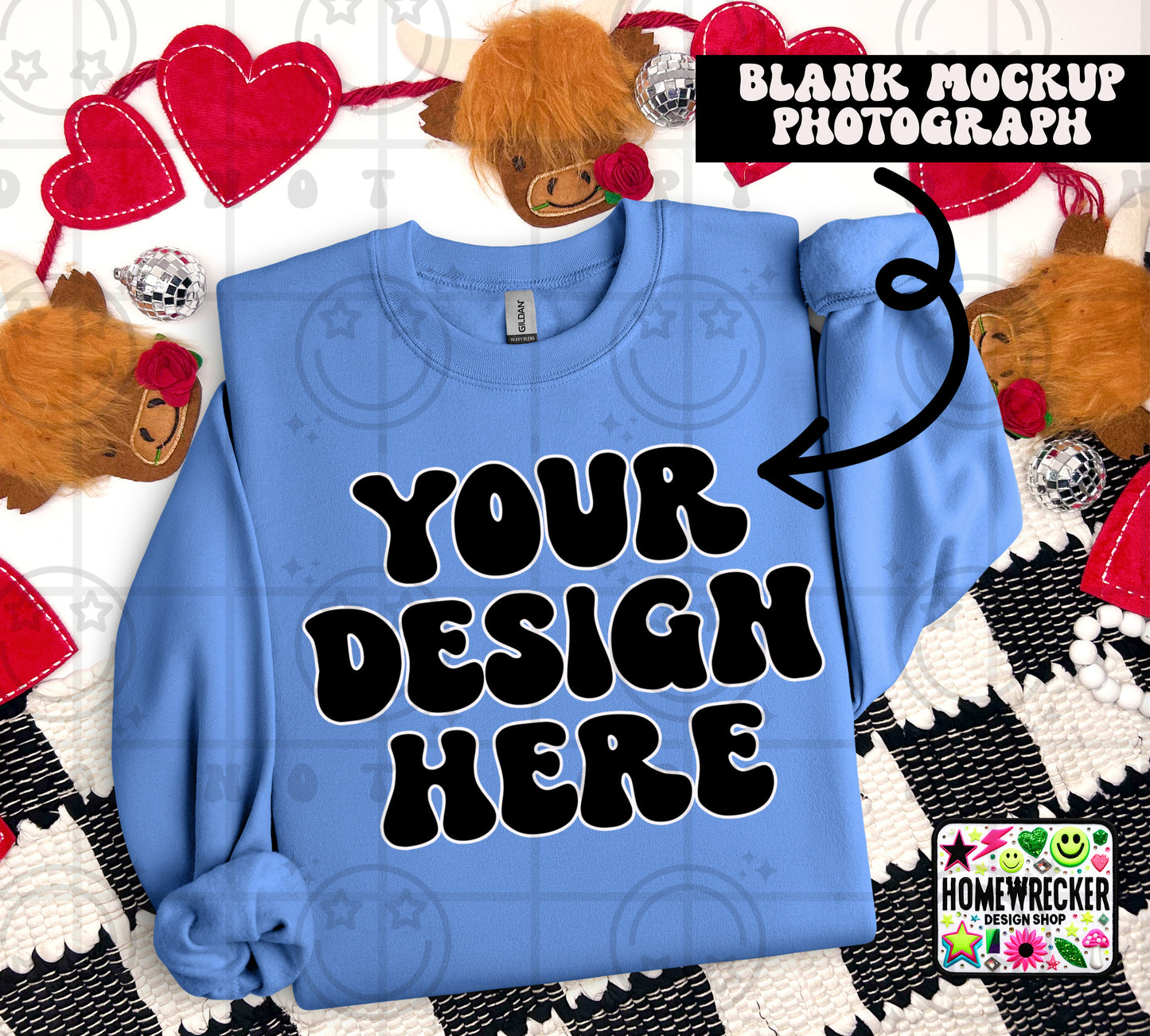 G18000 GILDAN | FOLDED VALENTINE'S DAY HIGHLAND COW MOCK UPS | SINGLES