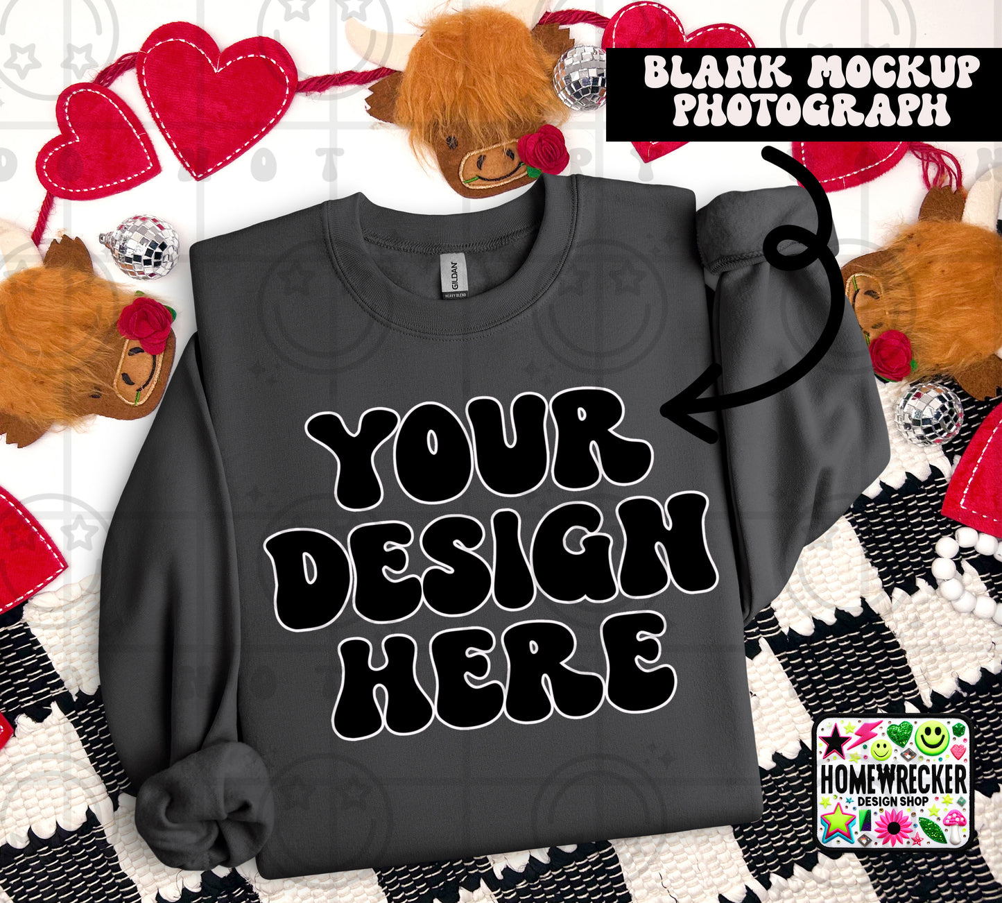 G18000 GILDAN | FOLDED VALENTINE'S DAY HIGHLAND COW MOCK UPS | SINGLES
