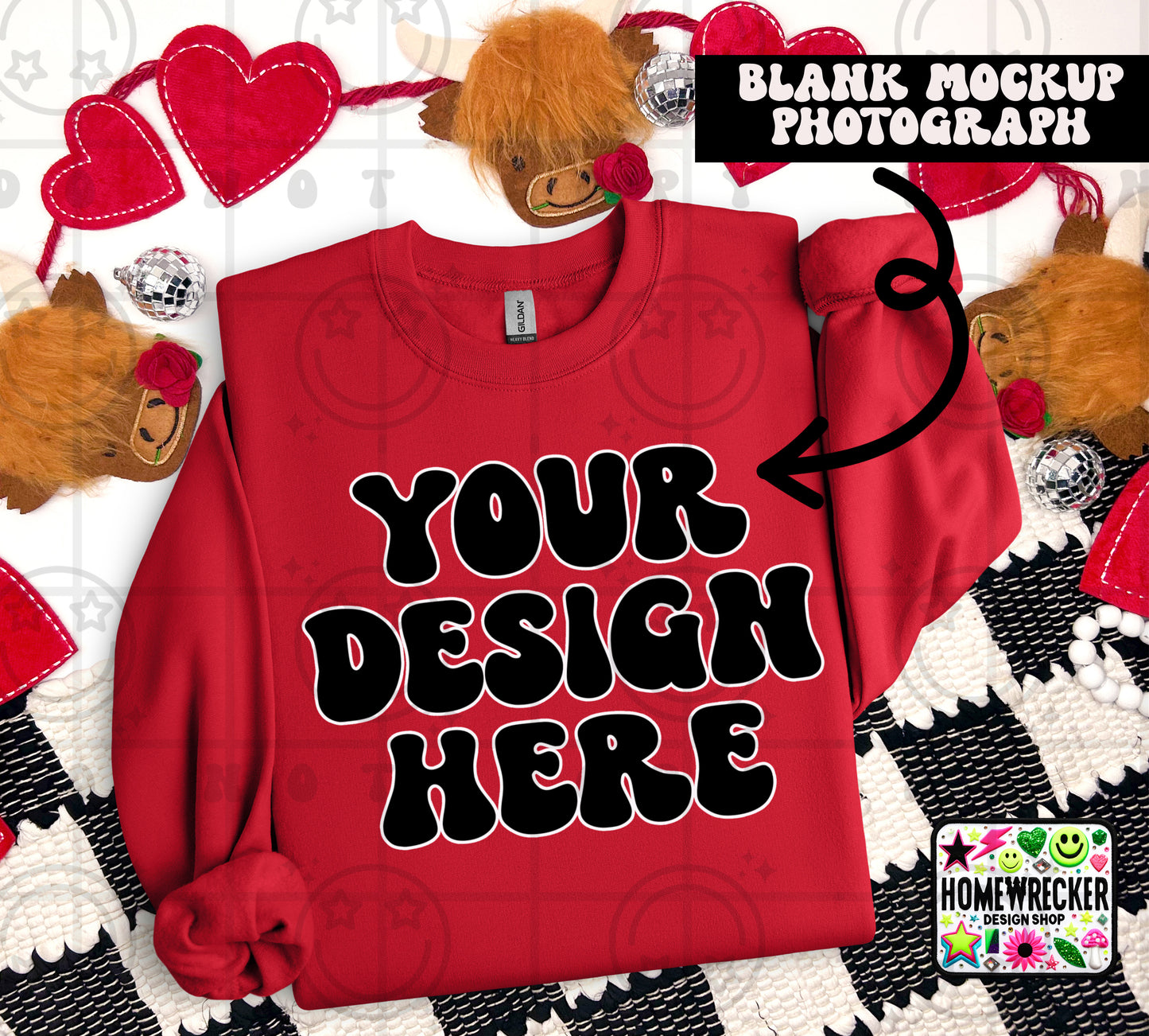 G18000 GILDAN | FOLDED VALENTINE'S DAY HIGHLAND COW MOCK UPS | SINGLES