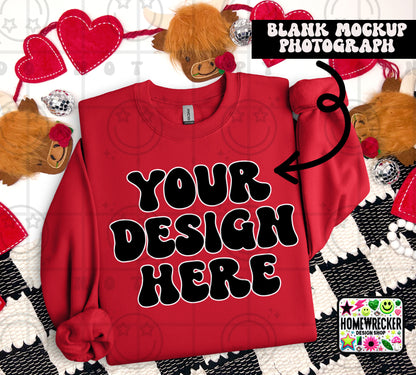 G18000 GILDAN | FOLDED VALENTINE'S DAY HIGHLAND COW MOCK UPS | SINGLES