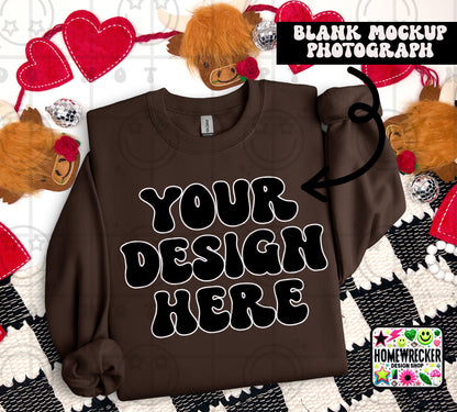 G18000 GILDAN | FOLDED VALENTINE'S DAY HIGHLAND COW MOCK UPS | SINGLES