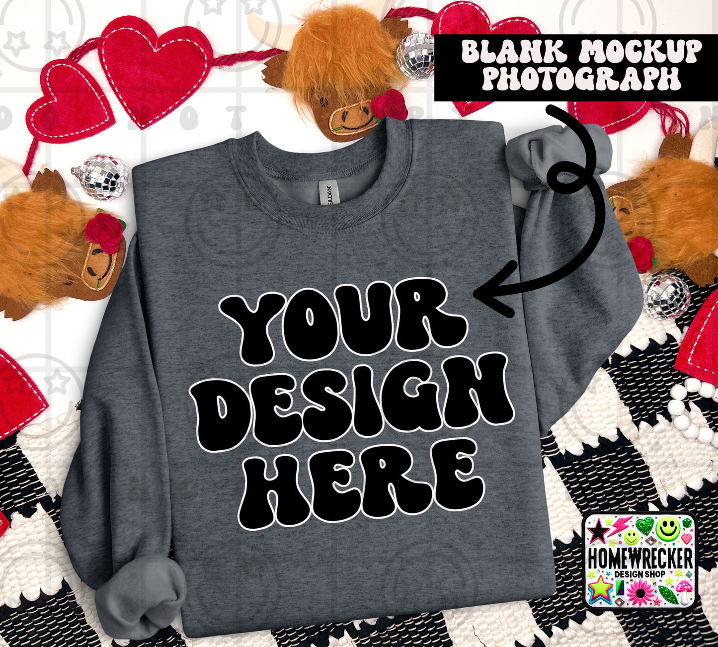 G18000 GILDAN | FOLDED VALENTINE'S DAY HIGHLAND COW MOCK UPS | SINGLES