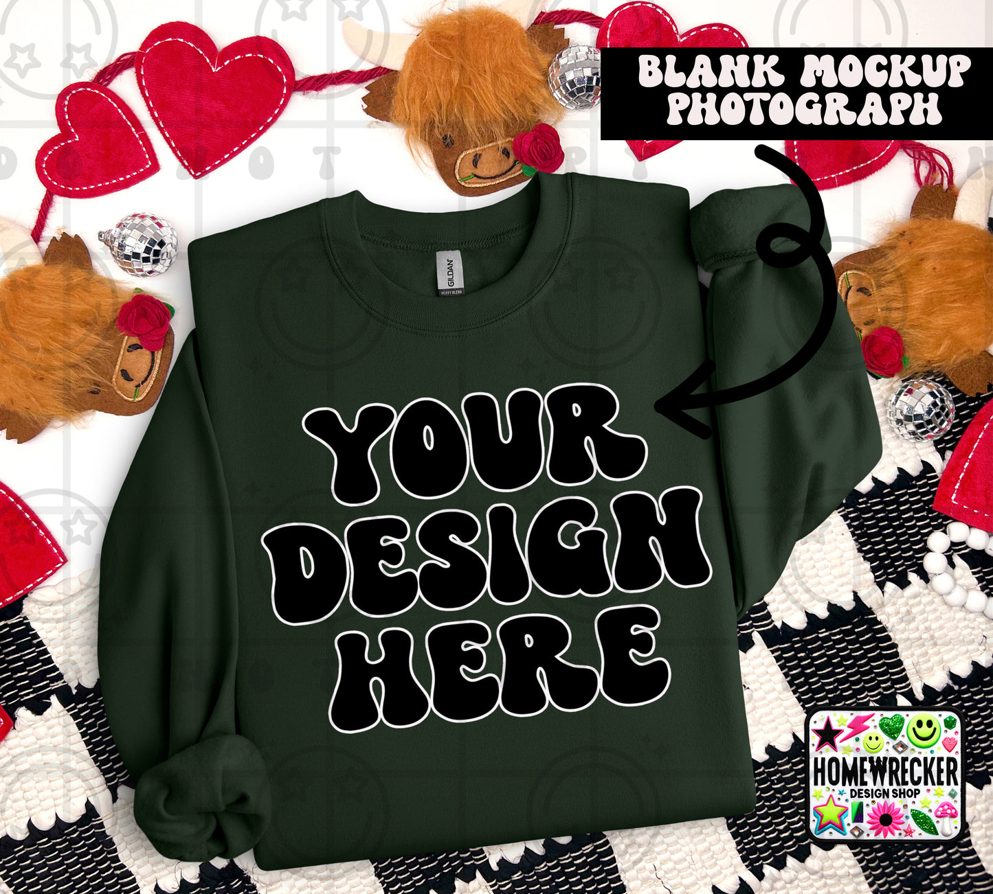G18000 GILDAN | FOLDED VALENTINE'S DAY HIGHLAND COW MOCK UPS | SINGLES