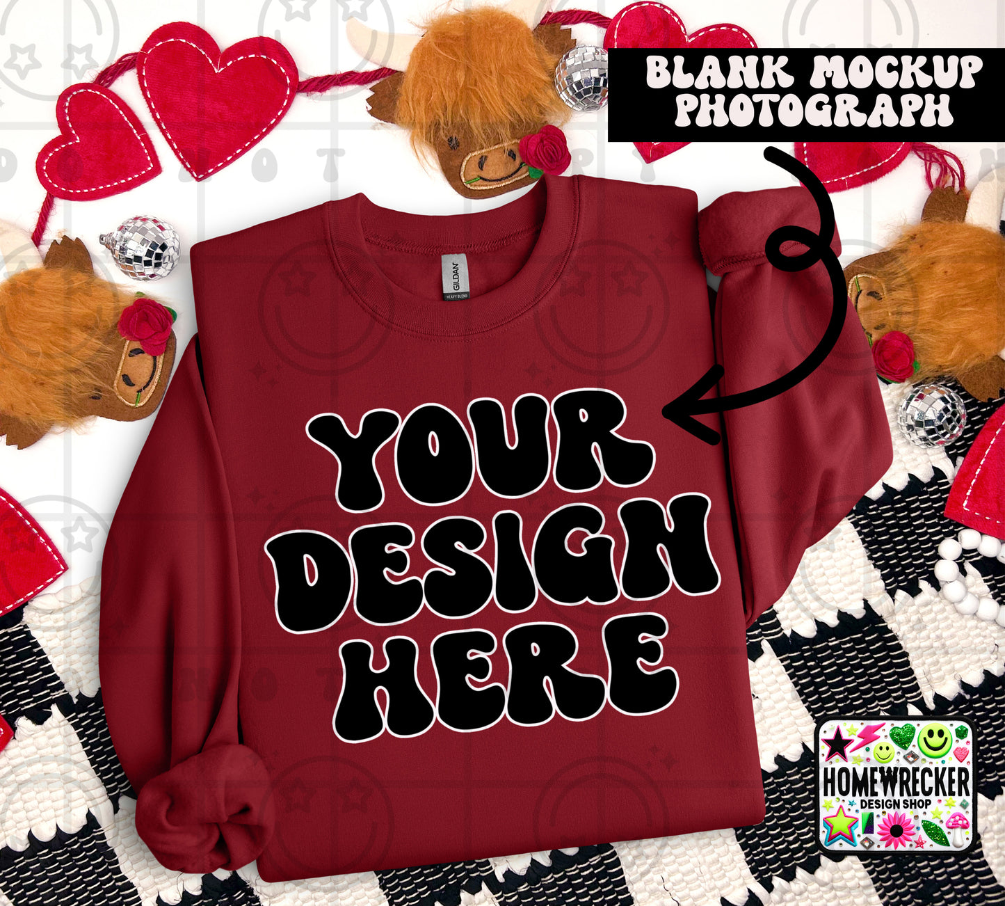 G18000 GILDAN | FOLDED VALENTINE'S DAY HIGHLAND COW MOCK UPS | SINGLES