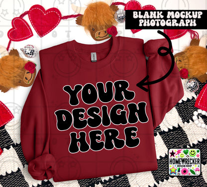 G18000 GILDAN | FOLDED VALENTINE'S DAY HIGHLAND COW MOCK UPS | SINGLES