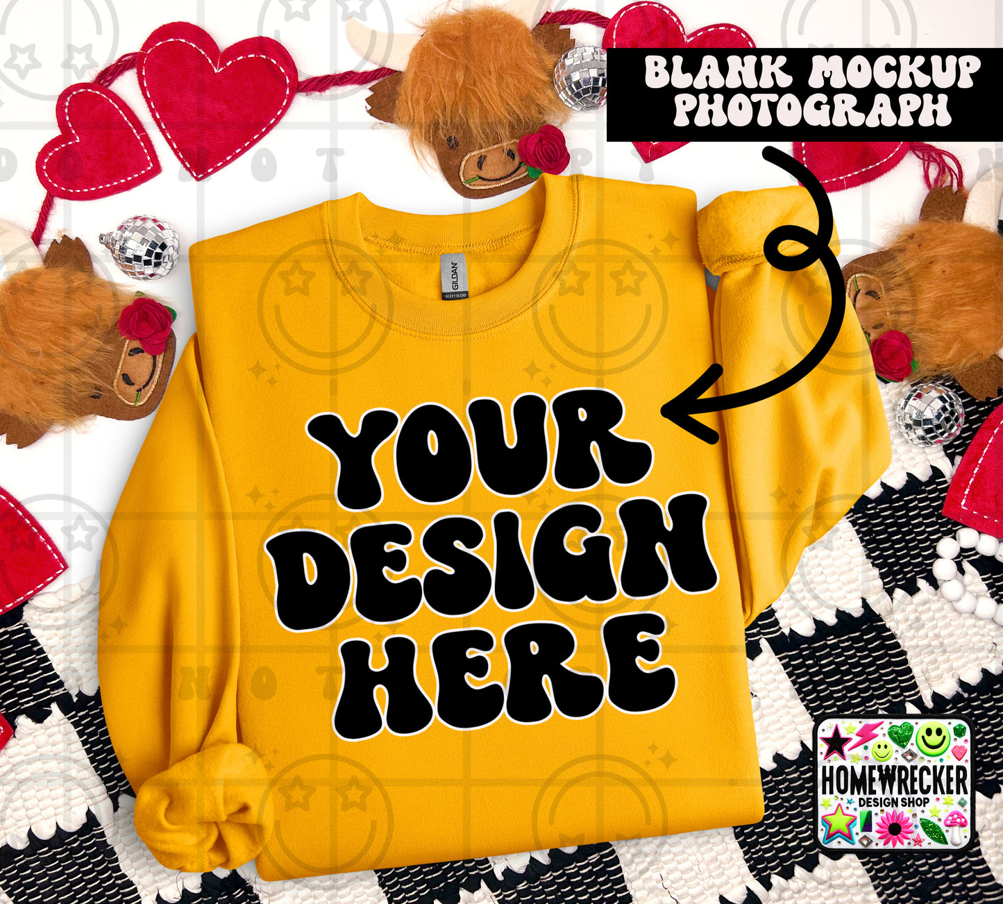 G18000 GILDAN | FOLDED VALENTINE'S DAY HIGHLAND COW MOCK UPS | SINGLES