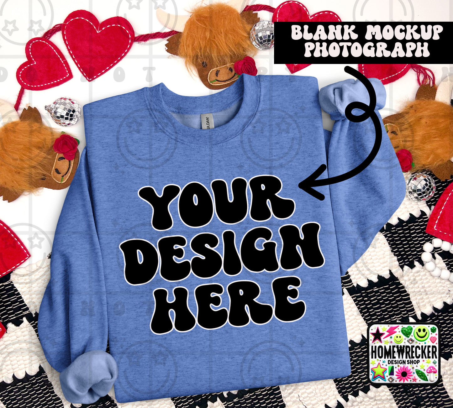 G18000 GILDAN | FOLDED VALENTINE'S DAY HIGHLAND COW MOCK UPS | SINGLES
