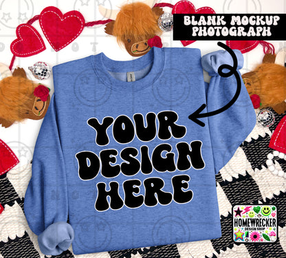 G18000 GILDAN | FOLDED VALENTINE'S DAY HIGHLAND COW MOCK UPS | SINGLES