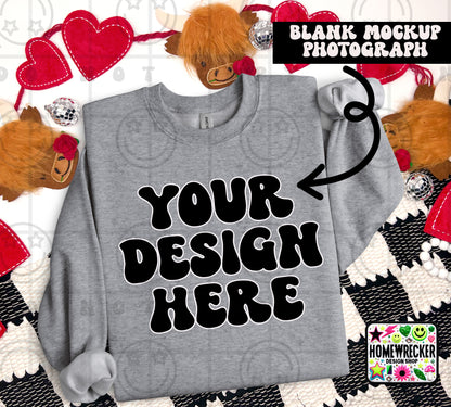 G18000 GILDAN | FOLDED VALENTINE'S DAY HIGHLAND COW MOCK UPS | SINGLES