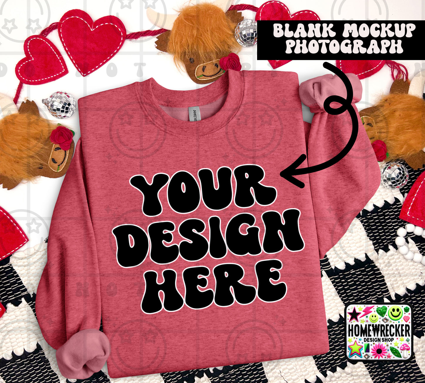 G18000 GILDAN | FOLDED VALENTINE'S DAY HIGHLAND COW MOCK UPS | SINGLES