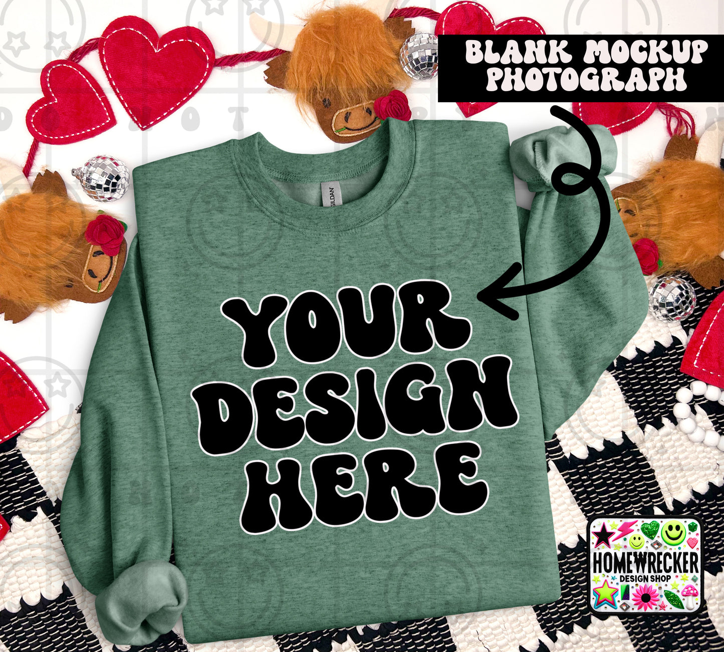 G18000 GILDAN | FOLDED VALENTINE'S DAY HIGHLAND COW MOCK UPS | SINGLES