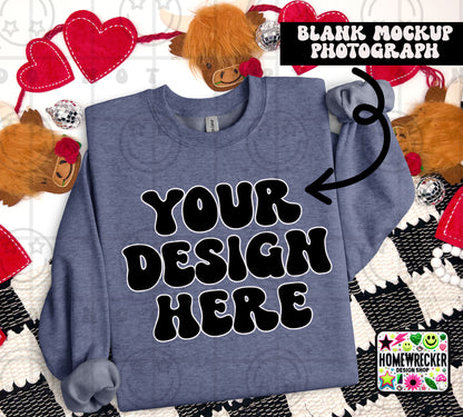 G18000 GILDAN | FOLDED VALENTINE'S DAY HIGHLAND COW MOCK UPS | SINGLES