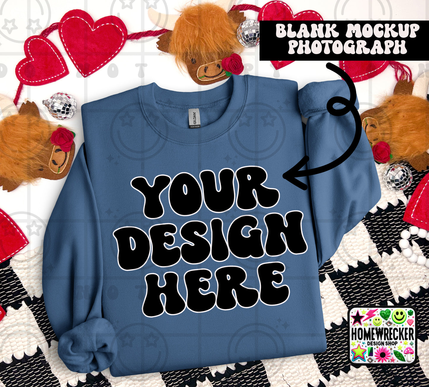 G18000 GILDAN | FOLDED VALENTINE'S DAY HIGHLAND COW MOCK UPS | SINGLES