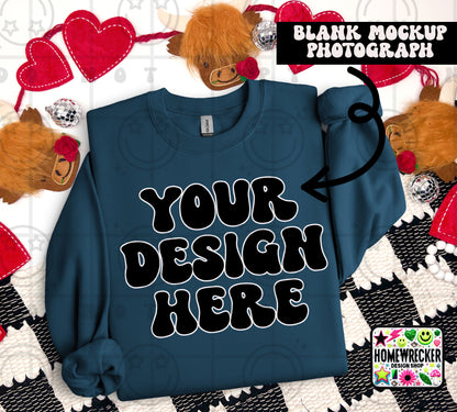 G18000 GILDAN | FOLDED VALENTINE'S DAY HIGHLAND COW MOCK UPS | SINGLES