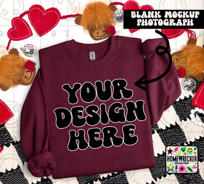 G18000 GILDAN | FOLDED VALENTINE'S DAY HIGHLAND COW MOCK UPS | SINGLES