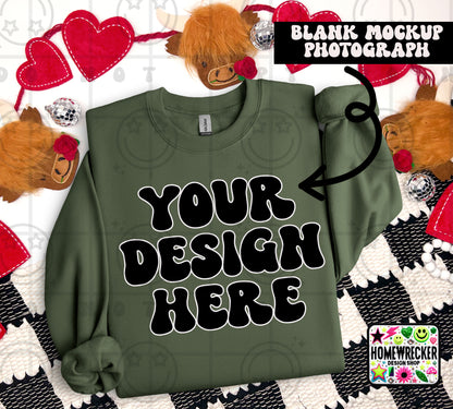 G18000 GILDAN | FOLDED VALENTINE'S DAY HIGHLAND COW MOCK UPS | SINGLES