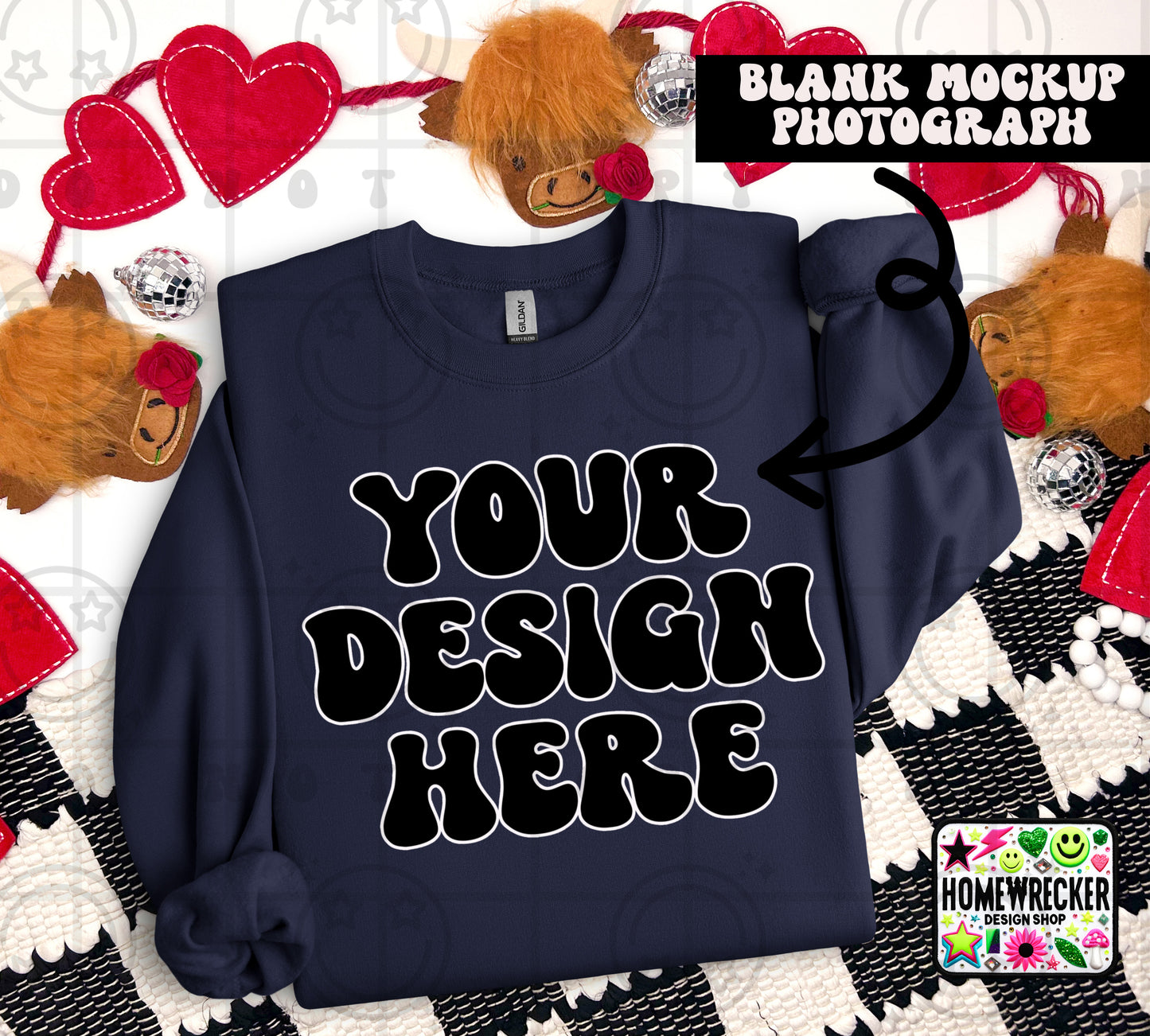 G18000 GILDAN | FOLDED VALENTINE'S DAY HIGHLAND COW MOCK UPS | SINGLES