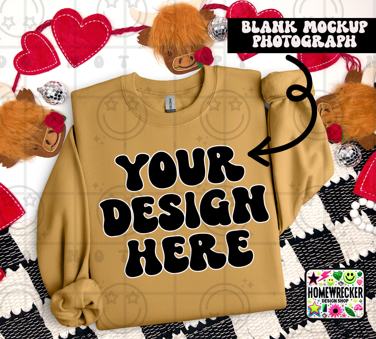 G18000 GILDAN | FOLDED VALENTINE'S DAY HIGHLAND COW MOCK UPS | SINGLES