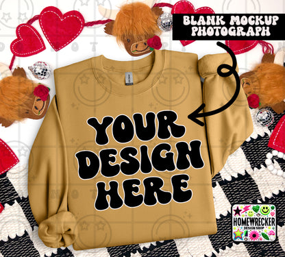 G18000 GILDAN | FOLDED VALENTINE'S DAY HIGHLAND COW MOCK UPS | SINGLES