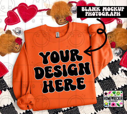 G18000 GILDAN | FOLDED VALENTINE'S DAY HIGHLAND COW MOCK UPS | SINGLES