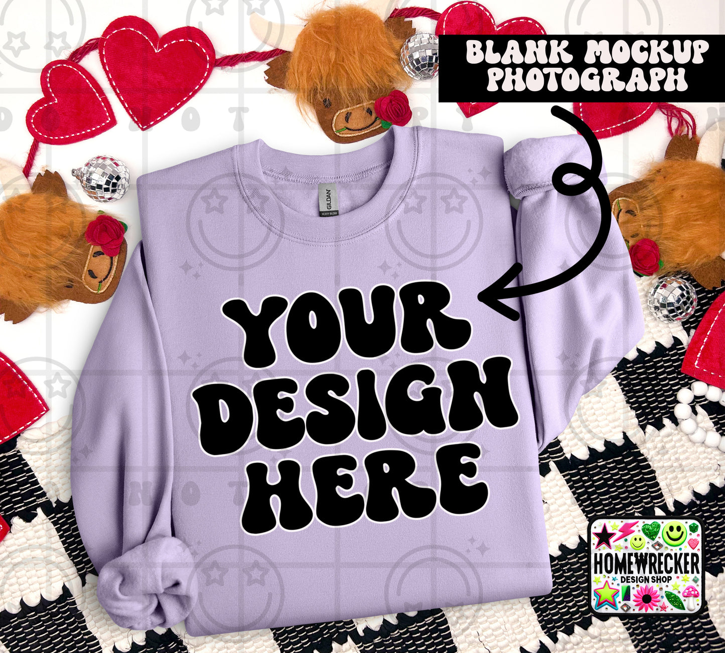 G18000 GILDAN | FOLDED VALENTINE'S DAY HIGHLAND COW MOCK UPS | SINGLES