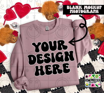 G18000 GILDAN | FOLDED VALENTINE'S DAY HIGHLAND COW MOCK UPS | SINGLES