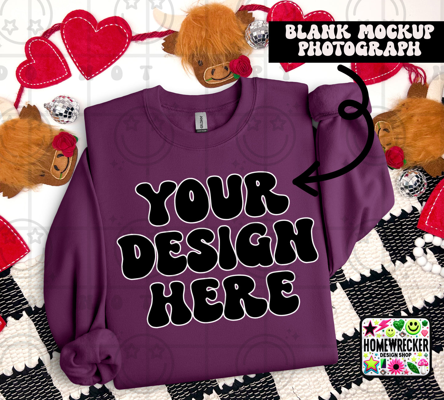 G18000 GILDAN | FOLDED VALENTINE'S DAY HIGHLAND COW MOCK UPS | SINGLES