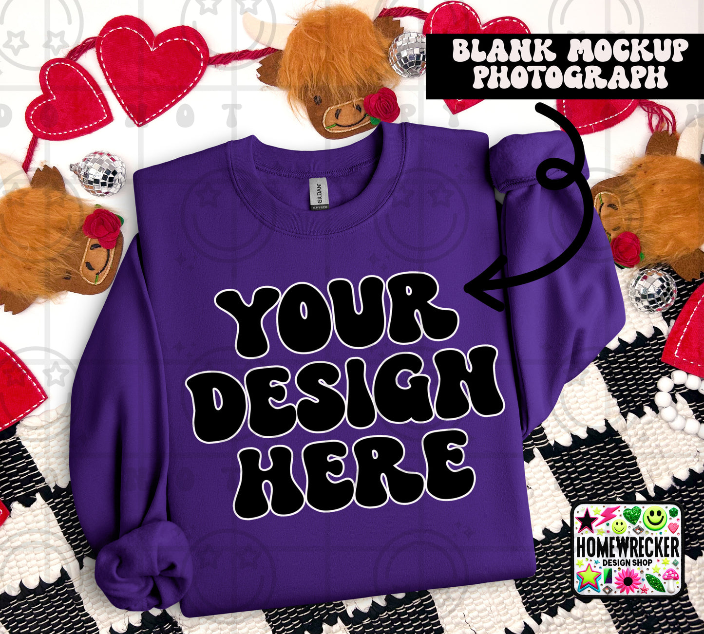 G18000 GILDAN | FOLDED VALENTINE'S DAY HIGHLAND COW MOCK UPS | SINGLES