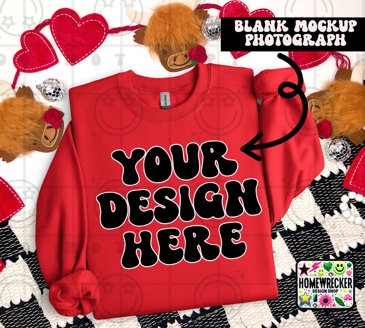 G18000 GILDAN | FOLDED VALENTINE'S DAY HIGHLAND COW MOCK UPS | SINGLES