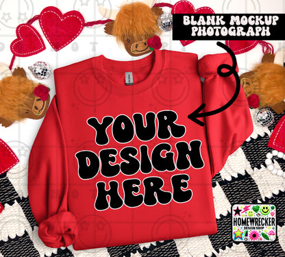 G18000 GILDAN | FOLDED VALENTINE'S DAY HIGHLAND COW MOCK UPS | SINGLES
