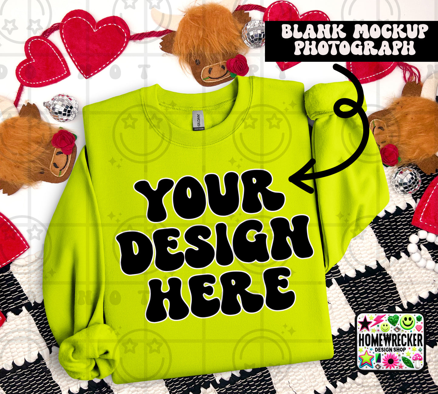 G18000 GILDAN | FOLDED VALENTINE'S DAY HIGHLAND COW MOCK UPS | SINGLES