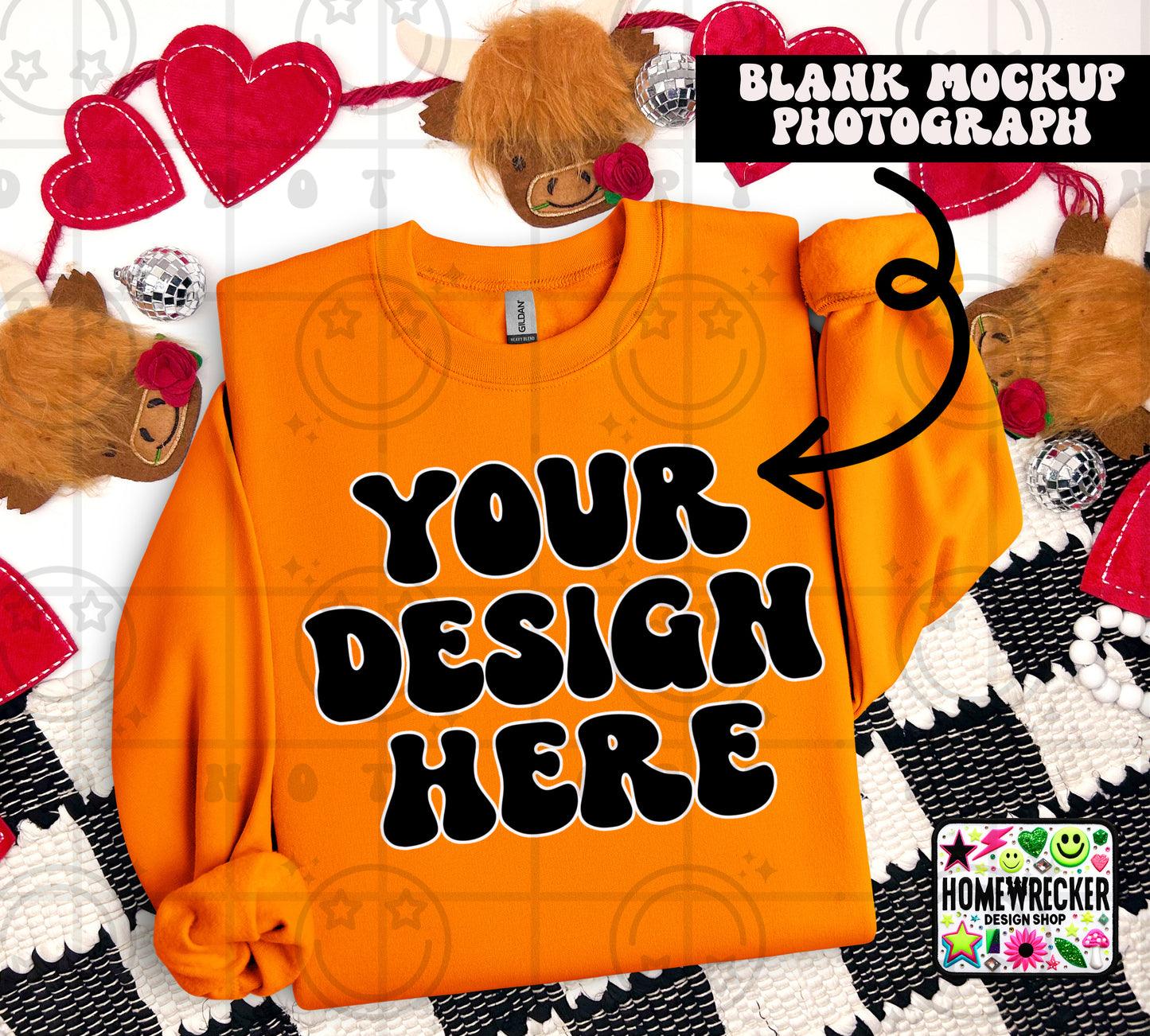 G18000 GILDAN | FOLDED VALENTINE'S DAY HIGHLAND COW MOCK UPS | SINGLES