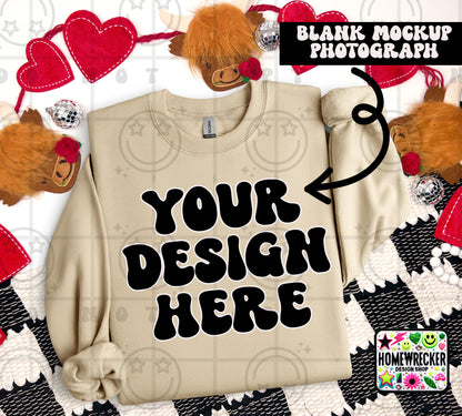 G18000 GILDAN | FOLDED VALENTINE'S DAY HIGHLAND COW MOCK UPS | SINGLES