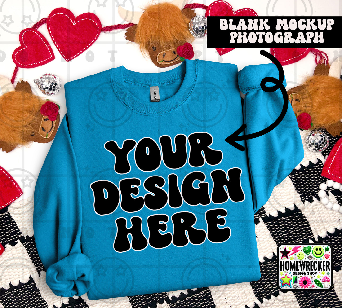 G18000 GILDAN | FOLDED VALENTINE'S DAY HIGHLAND COW MOCK UPS | SINGLES