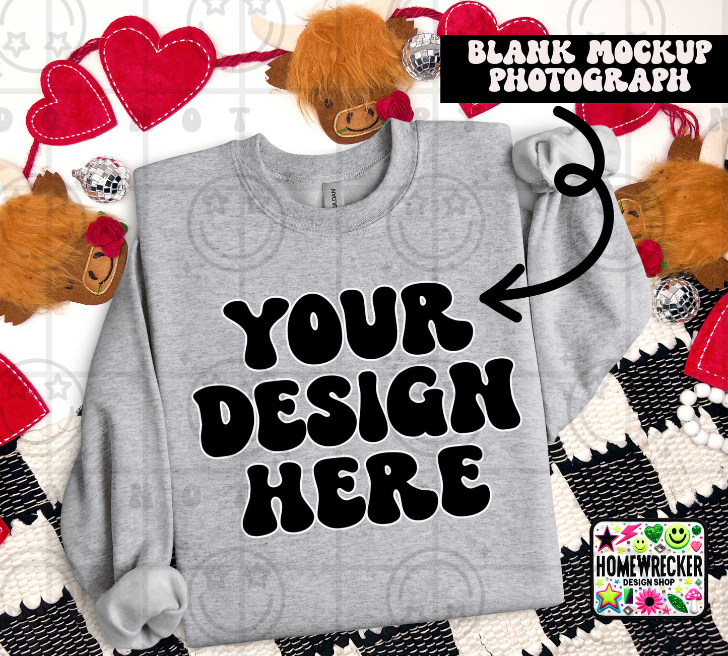 G18000 GILDAN | FOLDED VALENTINE'S DAY HIGHLAND COW MOCK UPS | SINGLES