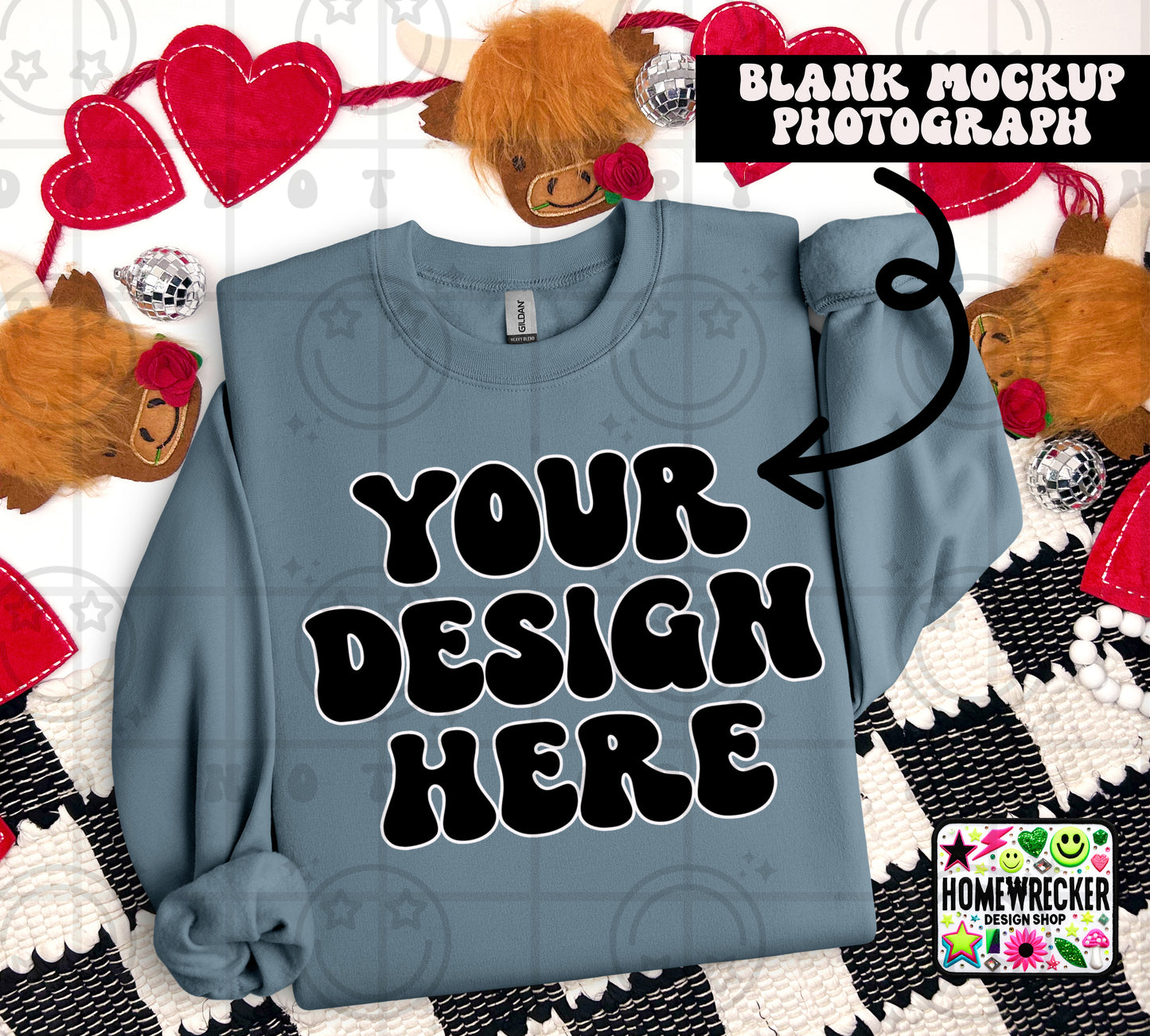 G18000 GILDAN | FOLDED VALENTINE'S DAY HIGHLAND COW MOCK UPS | SINGLES