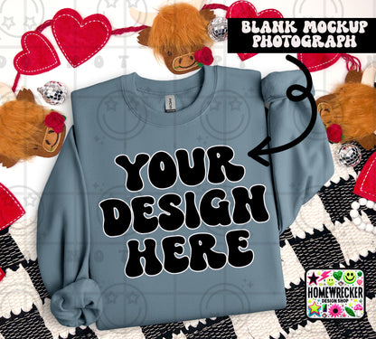 G18000 GILDAN | FOLDED VALENTINE'S DAY HIGHLAND COW MOCK UPS | SINGLES