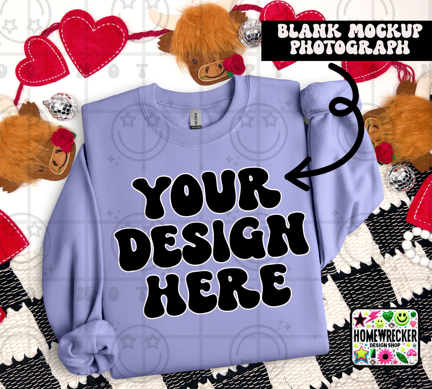 G18000 GILDAN | FOLDED VALENTINE'S DAY HIGHLAND COW MOCK UPS | SINGLES