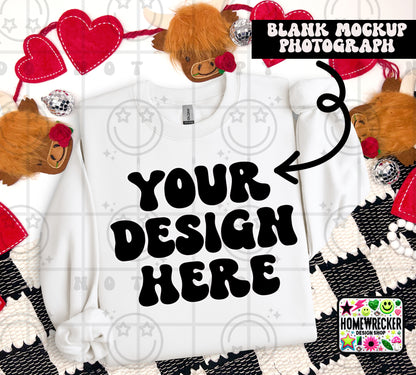 G18000 GILDAN | FOLDED VALENTINE'S DAY HIGHLAND COW MOCK UPS | SINGLES