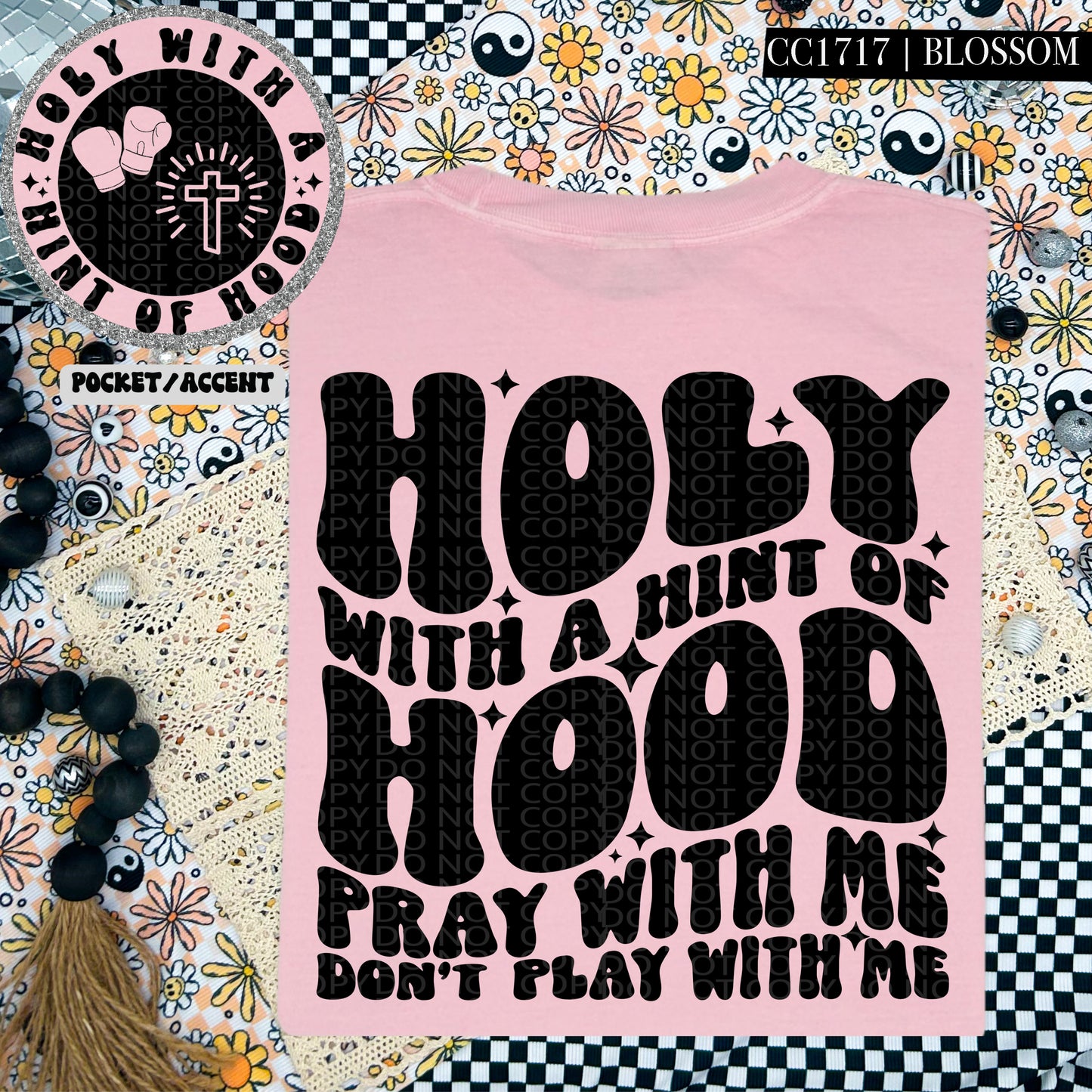Holy With A Hint Of Hood  | Wavy Design, Front Pocket, Snarky PNG