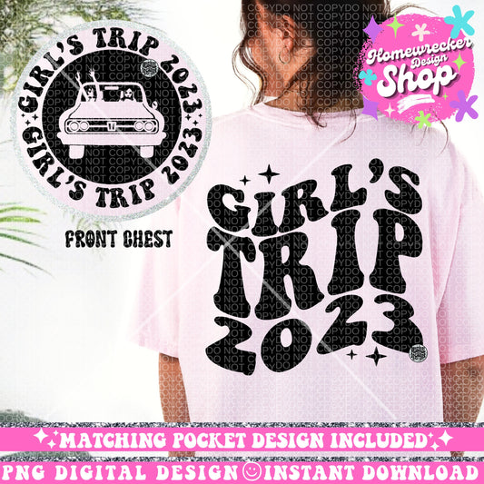 Girl’s Trip 2023: Wavy Font PNG design for matching girls weekend shirts - perfect for your next girls weekend, digital, pocket design